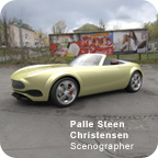 3D design of a theatre performance car based on a Mercedes AMG roadster, created by Roug Design. Developed in Alias Studio, rendered in Keyshot, and refined in Photoshop.